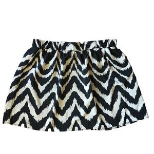Y2K Mini Skirt XL Bold Print Paperbag Waist Zig Zag Chevron Black Pull On Short